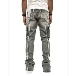 CAVIT Denim Gray Wash Distressed Frayed Flare‎ Jeans Unique Designer Style 28